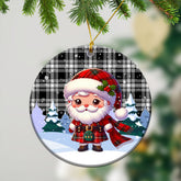 Menzies Black - White Modern Tartan Christmas Ceramic Ornament - Santa Claus In Kilt Style